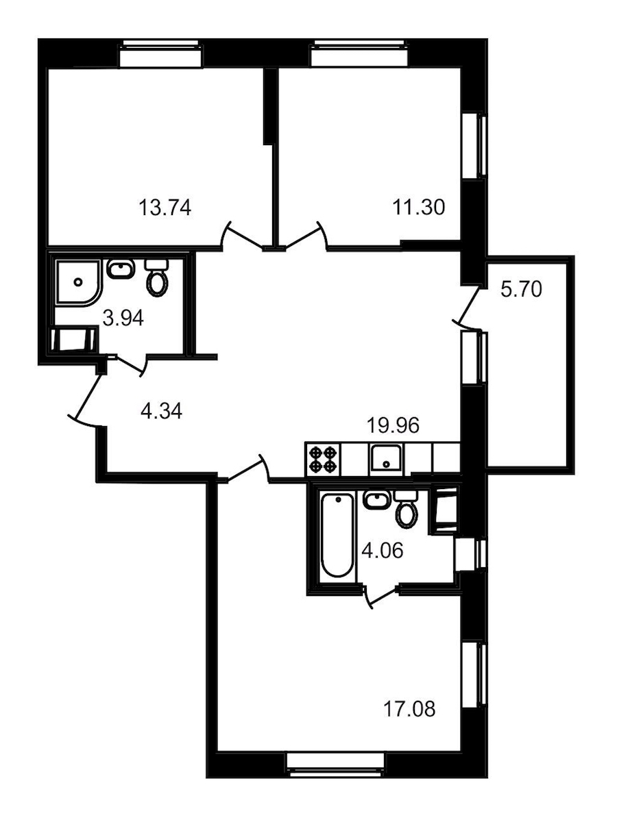 3-комнатная, 89 м² — ЖК ЖК Северный