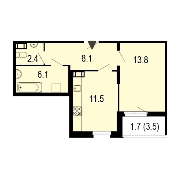 1-комнатная, 44 м² — ЖК ЖК Жемчужный берег