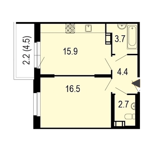 1-комнатная, 46 м² — ЖК ЖК Жемчужный берег