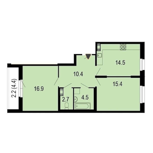 2-комнатная, 68 м² — ЖК ЖК Жемчужный берег