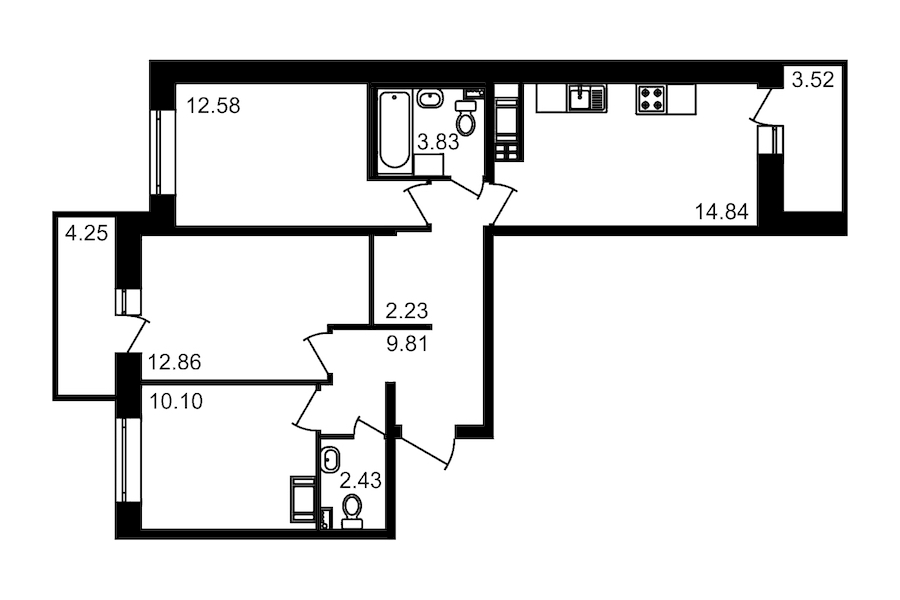 3-комнатная, 76 м² — ЖК ЖК Елизаровский