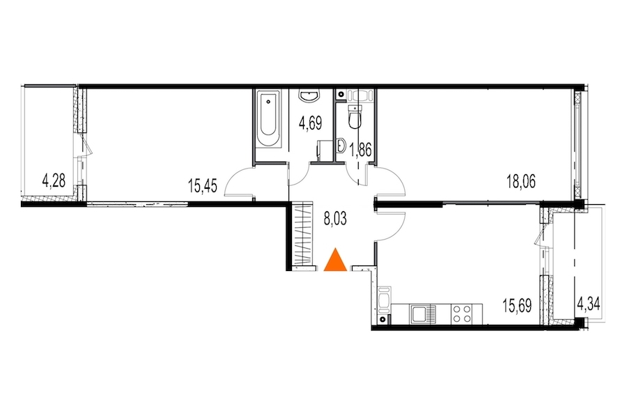 2-комнатная, 64 м² — ЖК ЖК Притяжение