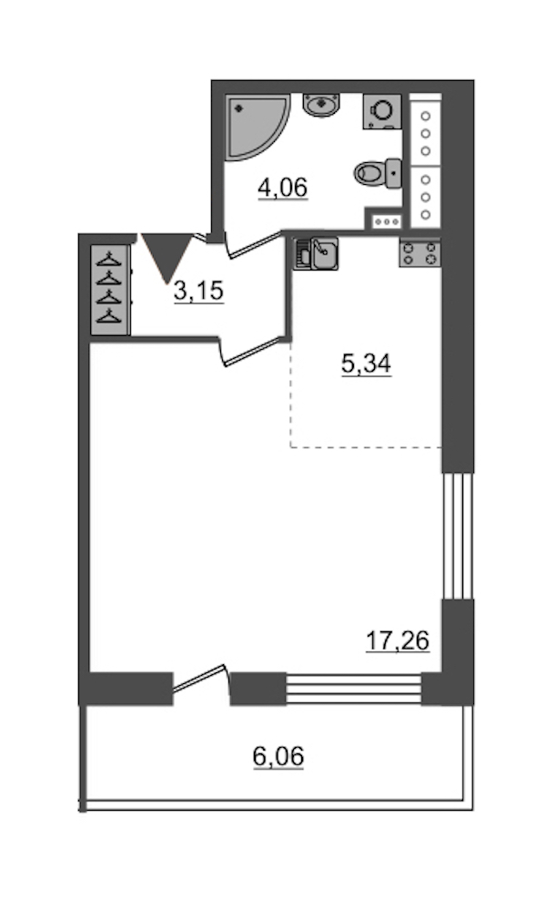 Студия, 30 м² — ЖК ЖК Пульс на набережной (ЖК Pulse на набережной)
