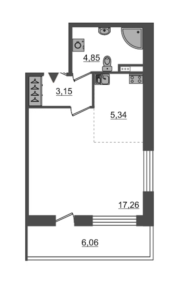 Студия, 31 м² — ЖК ЖК Пульс на набережной (ЖК Pulse на набережной)