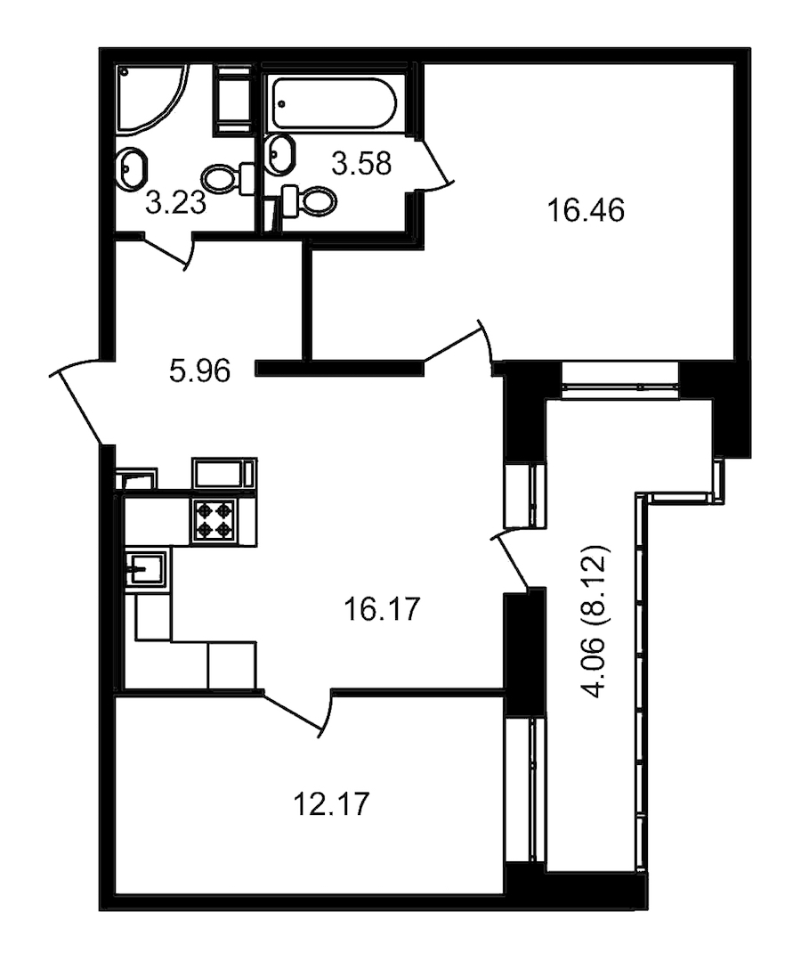 2-комнатная, 66 м² — ЖК ЖК Елизаровский