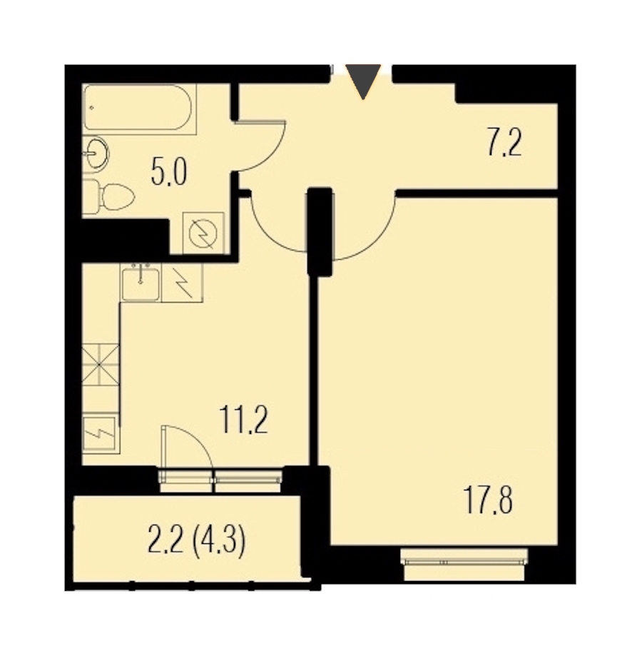 1-комнатная, 43 м² — ЖК ЖК Жемчужный Каскад