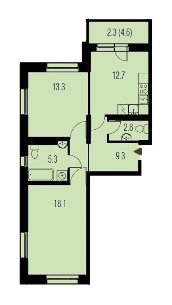 2-комнатная, 64 м² — ЖК ЖК Жемчужный Каскад