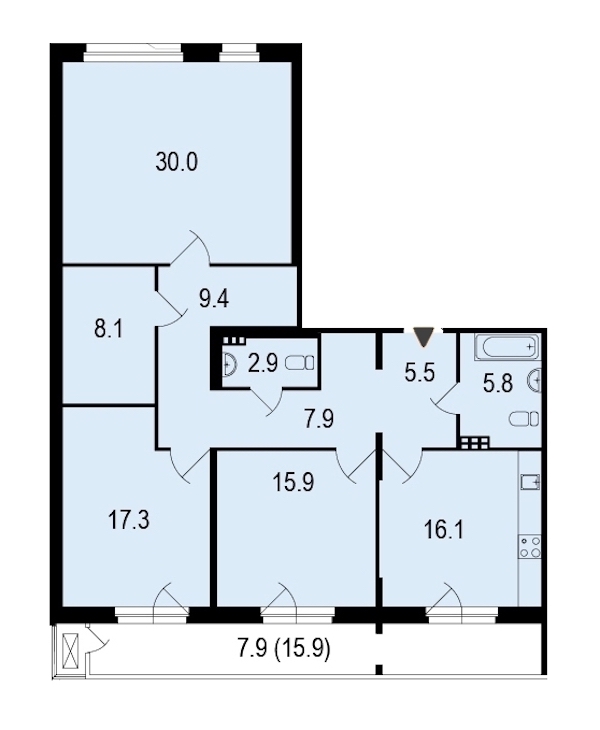 3-комнатная, 126 м² — ЖК ЖК Жемчужный берег