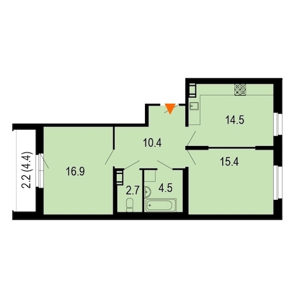 2-комнатная, 67 м² — ЖК ЖК Жемчужный берег