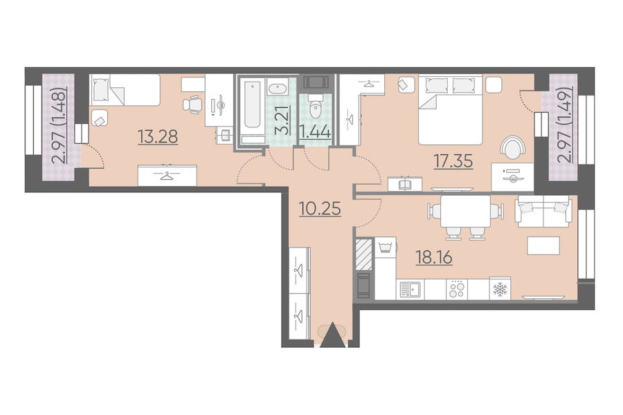 2-комнатная, 67 м² — ЖК ЖК Riviere Noire (Ривьер Нуар)