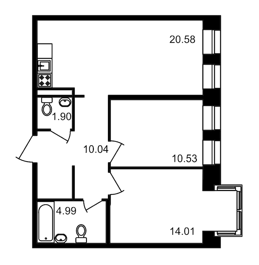 2-комнатная, 62 м² — ЖК Клубный дом Волковский