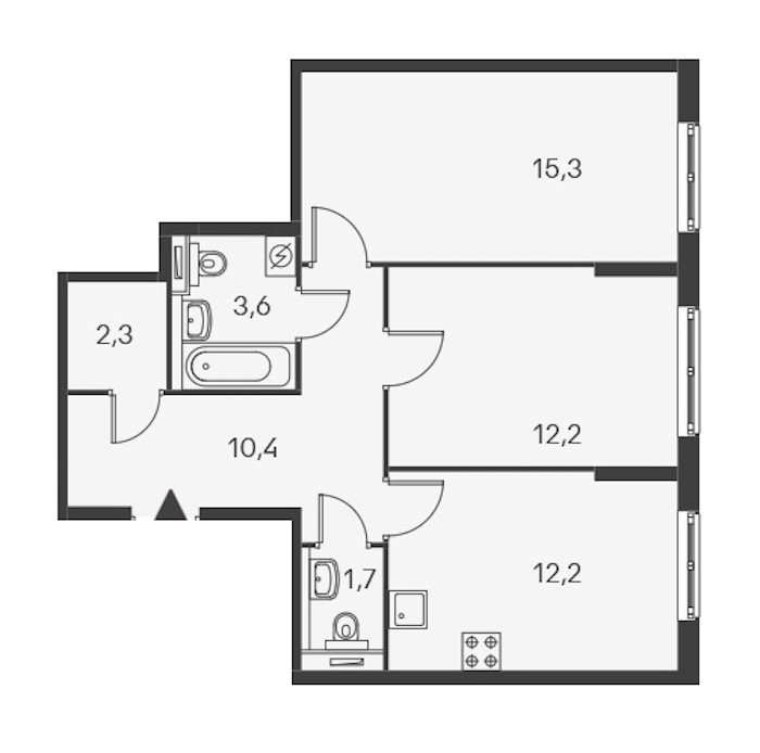 2-комнатная, 57 м² — ЖК ЖК Дальневосточный 15