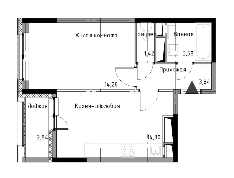 1-комнатная, 39 м² — ЖК ЖК Нью Тайм (New Time)