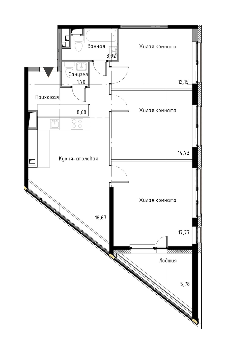 3-комнатная, 81 м² — ЖК ЖК Нью Тайм (New Time)