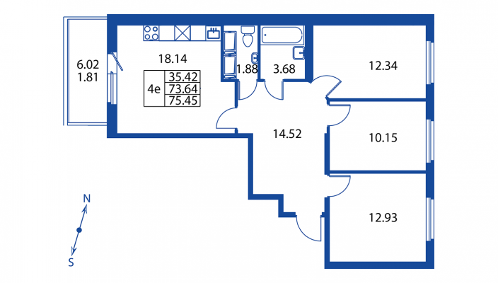 4-комнатная, 74 м² — ЖК ЖК Полис на Неве