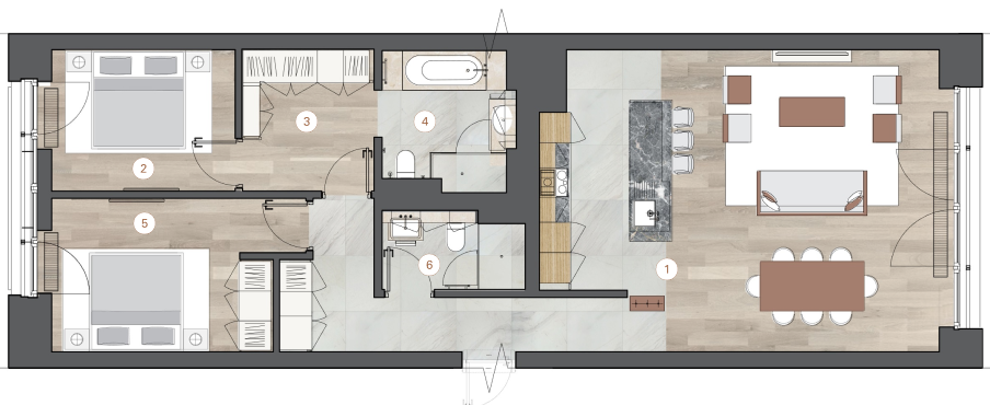 2-комнатная, 107 м² — ЖК ЖК One Trinity Place (Уан Тринити Плейс)