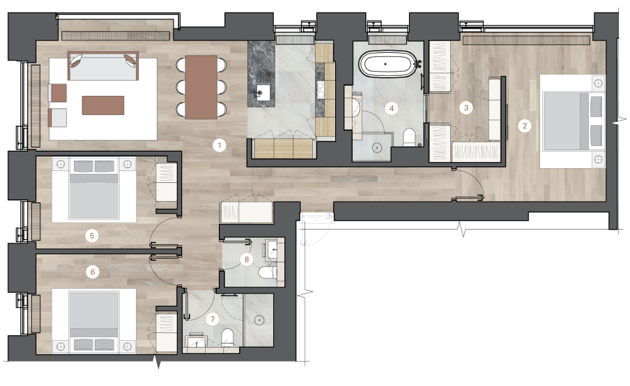 3-комнатная, 128 м² — ЖК ЖК One Trinity Place (Уан Тринити Плейс)