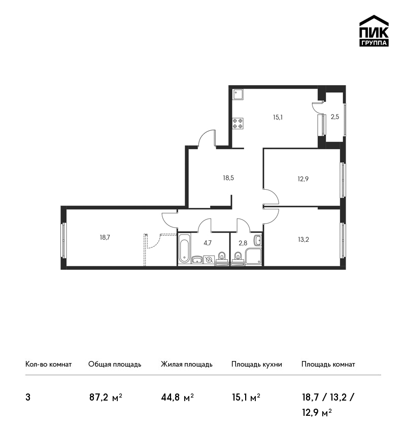 3-комнатная, 87 м² — ЖК ЖК Орловский парк