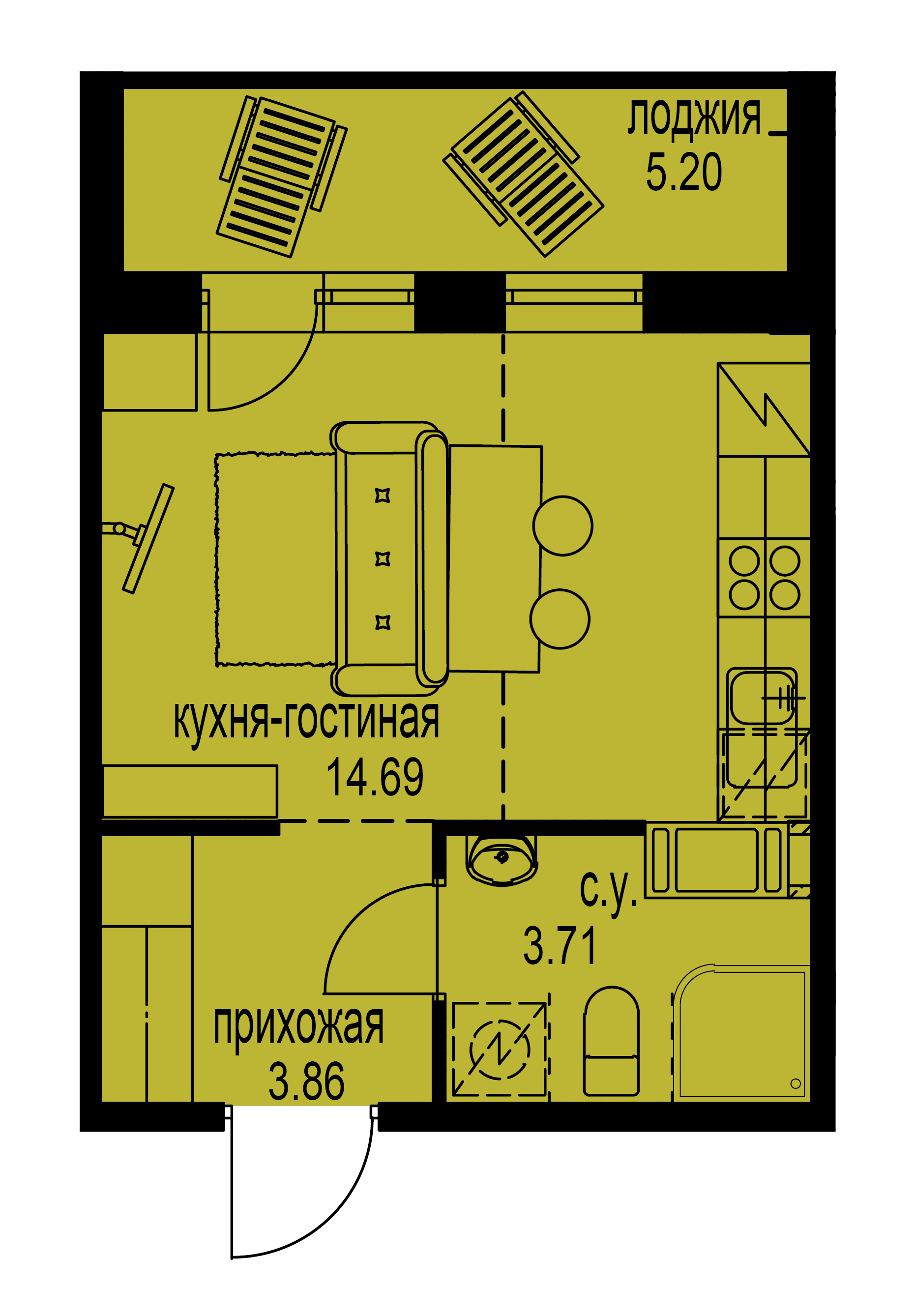 Студия, 25 м² — ЖК ЖК ID Мурино (Айди Мурино)