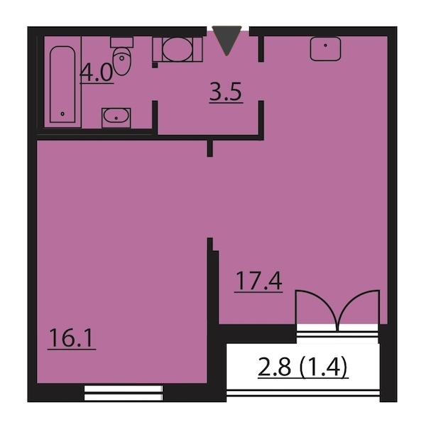 1-комнатная, 42 м² — ЖК ЖК Цивилизация на Неве