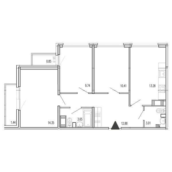 3-комнатная, 70 м² — ЖК Жилой дом Европейский парк