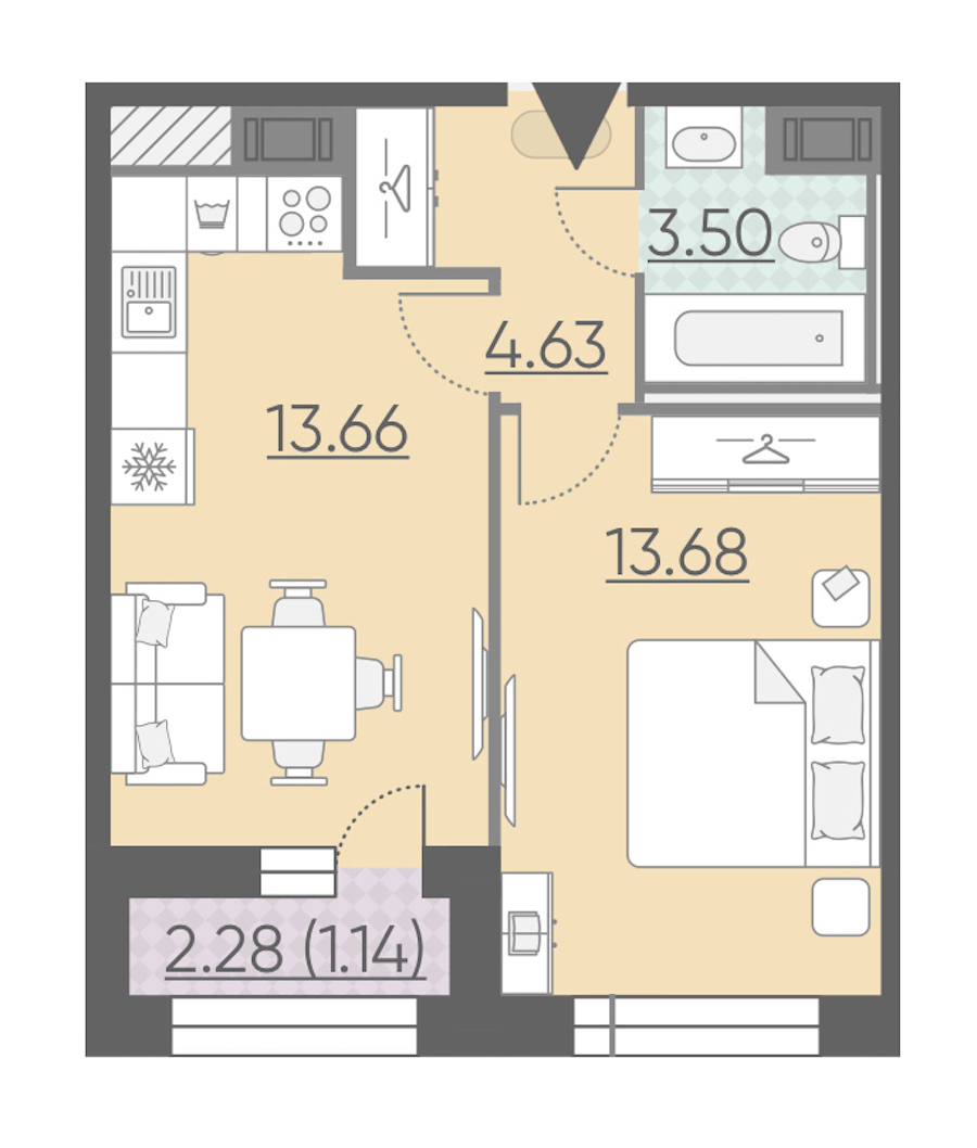 1-комнатная, 37 м² — ЖК ЖК Riviere Noire (Ривьер Нуар)