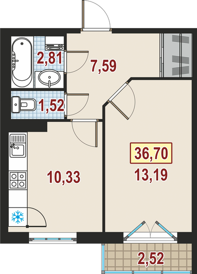 1-комнатная, 37 м² — ЖК ЖК Дом у Каретного