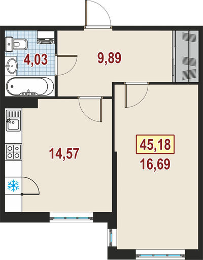 1-комнатная, 45 м² — ЖК ЖК Дом у Каретного