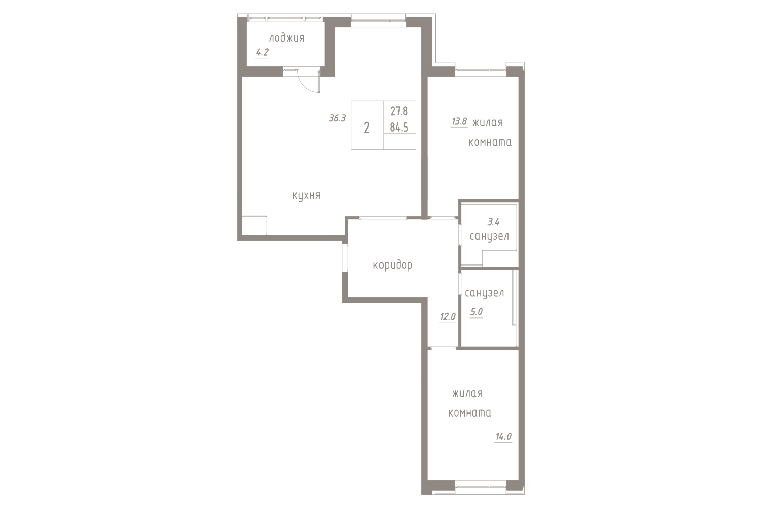 2-комнатная, 87 м² — ЖК ЖК Лайф Лесная