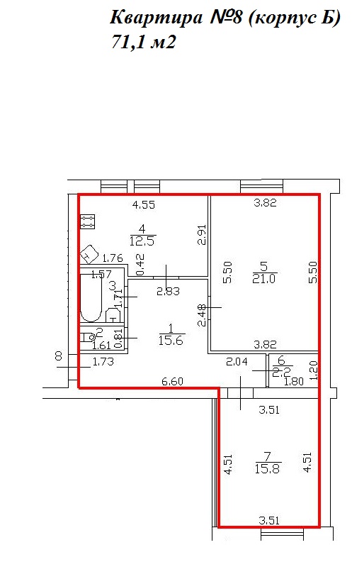 2-комнатная, 82 м² — ЖК ЖК Миранда