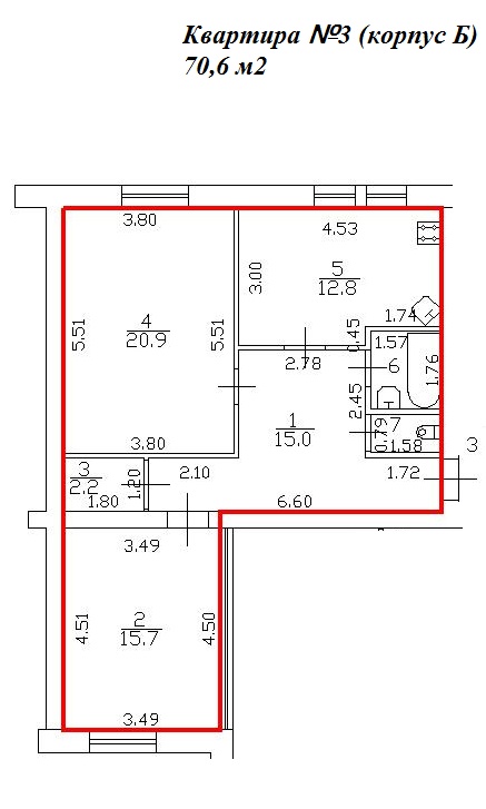 2-комнатная, 71 м² — ЖК ЖК Миранда