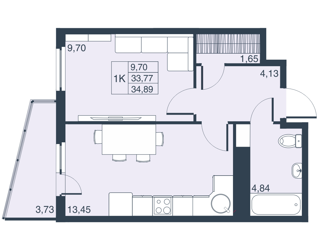 1-комнатная, 33 м² — ЖК ЖК Муринские высоты