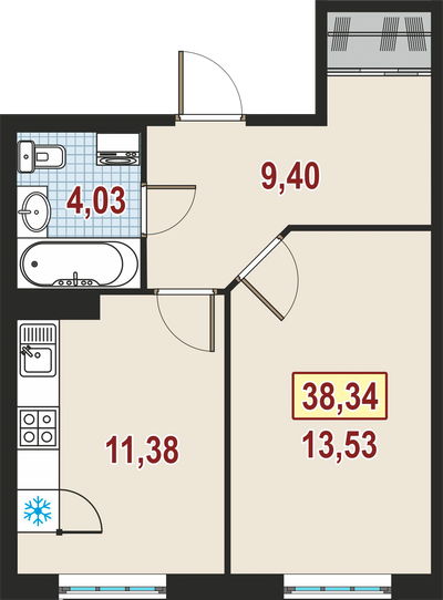 1-комнатная, 38 м² — ЖК ЖК Дом у Каретного