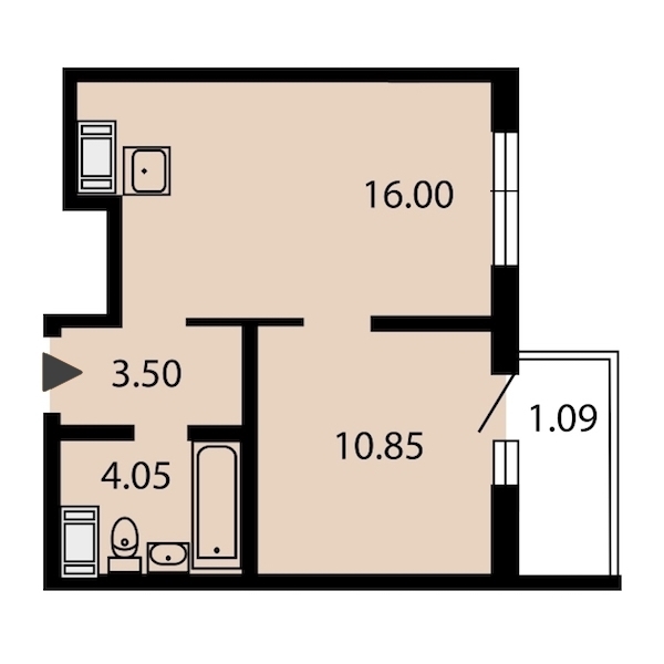 1-комнатная, 35 м² — ЖК ЖК Звездный дуэт