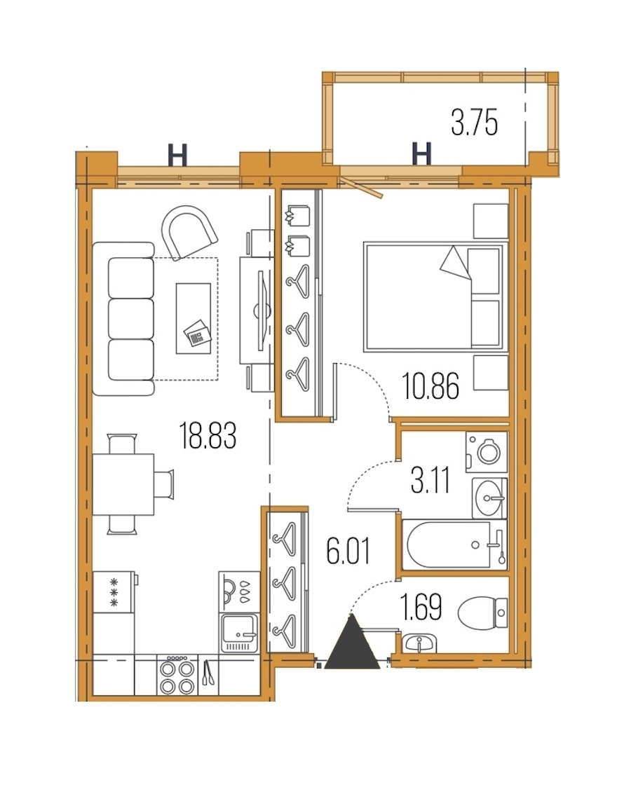 1-комнатная, 41 м² — ЖК ЖК Legenda Героев