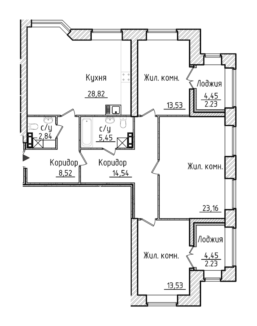 3-комнатная, 115 м² — ЖК ЖК Новое Купчино