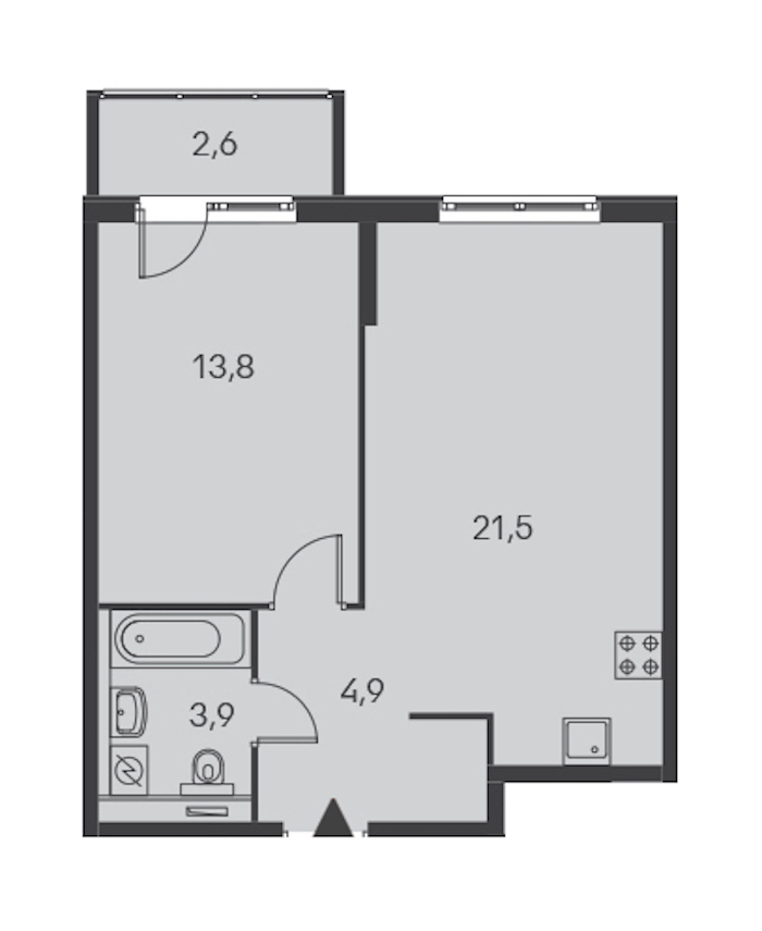 1-комнатная, 44 м² — ЖК ЖК Дальневосточный 15