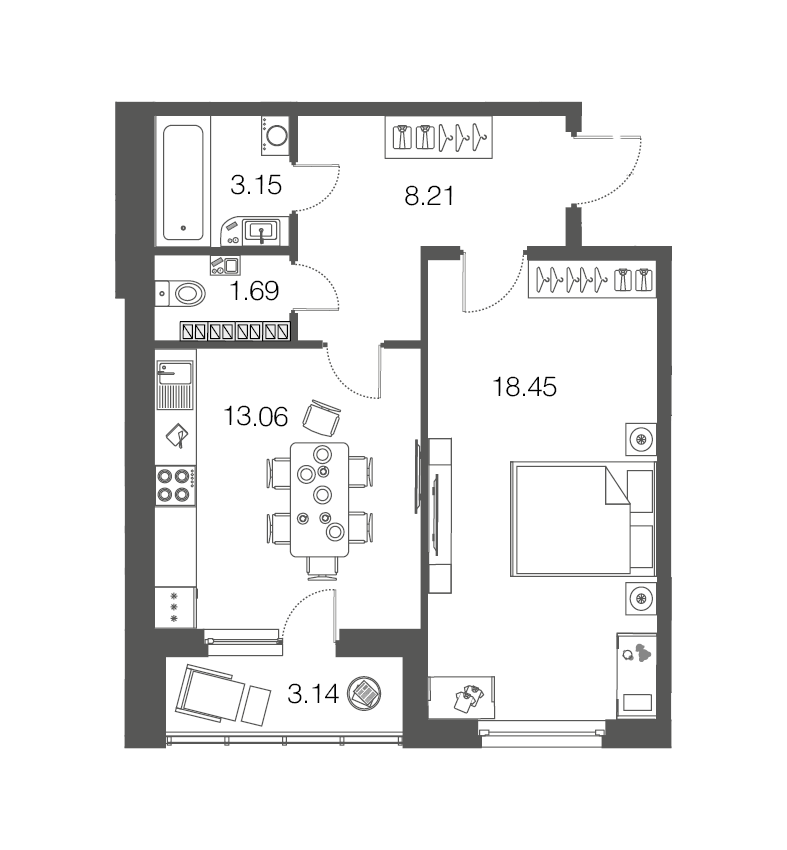 1-комнатная, 45 м² — ЖК ЖК ЭкоСити