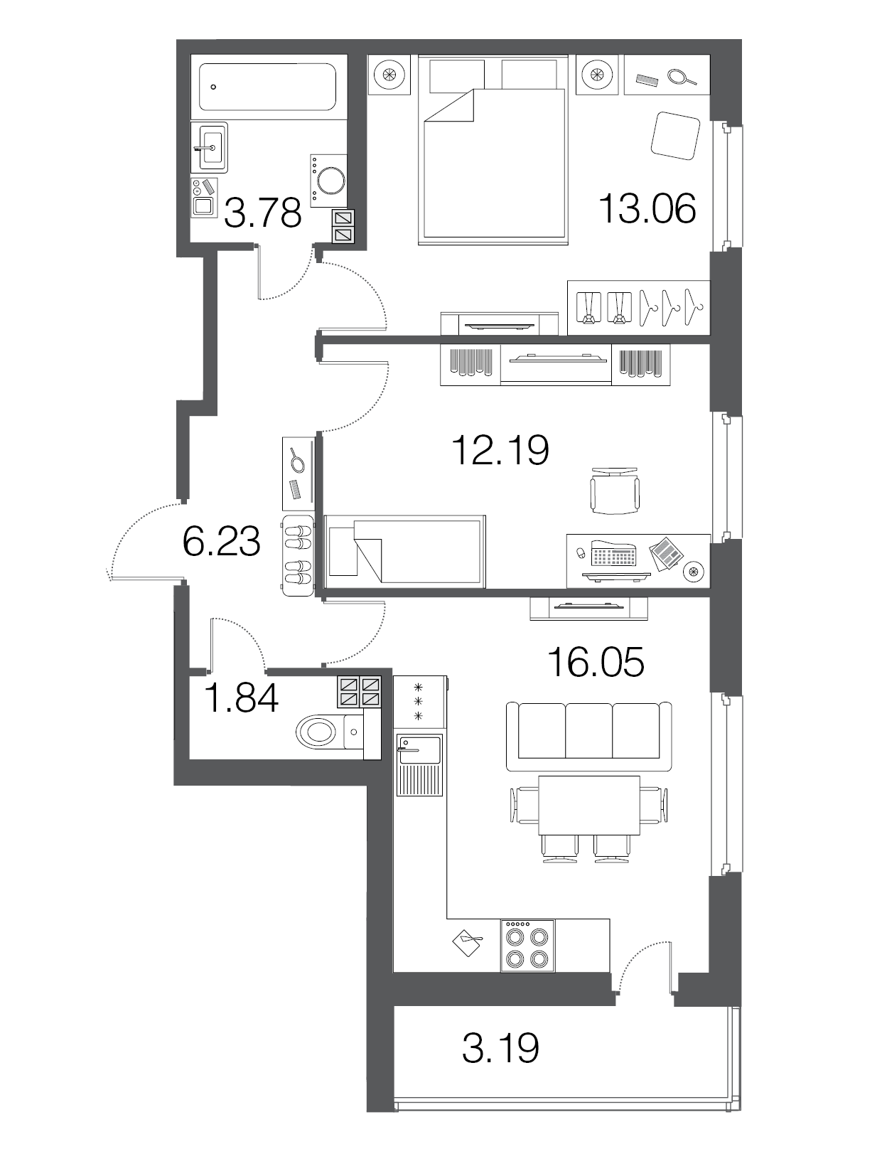 2-комнатная, 53 м² — ЖК ЖК ЭкоСити