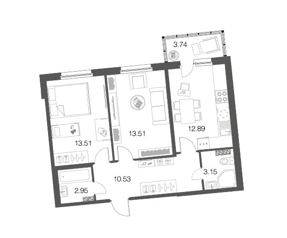 2-комнатная, 57 м² — ЖК ЖК ЭкоСити
