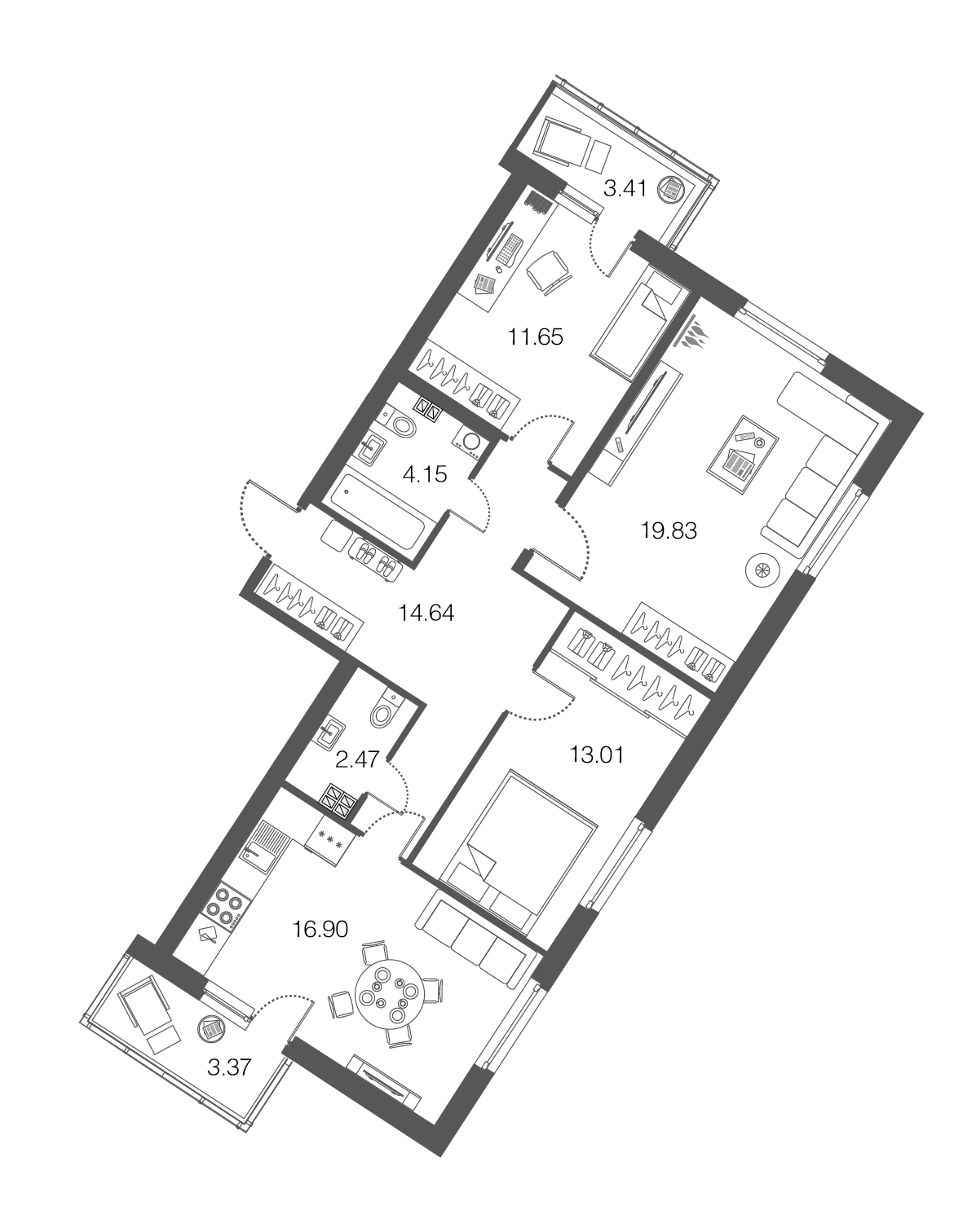 3-комнатная, 83 м² — ЖК ЖК ЭкоСити