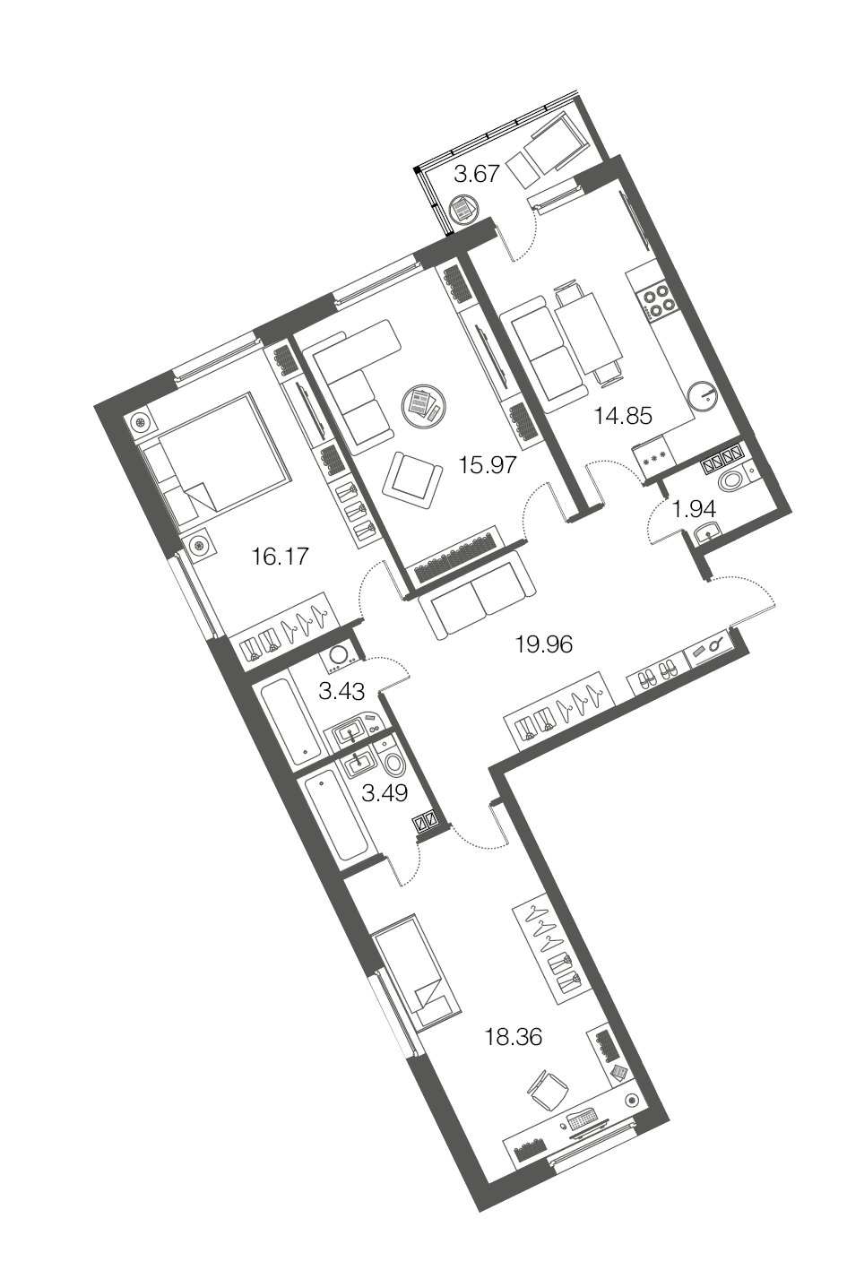 3-комнатная, 95 м² — ЖК ЖК ЭкоСити