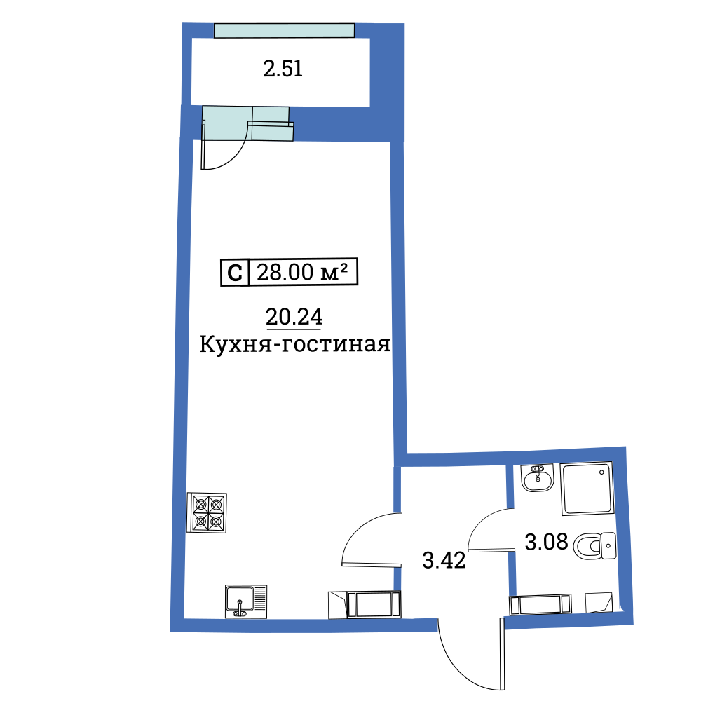 Студия, 28 м² — ЖК ЖК «Авиатор (Aviator)»