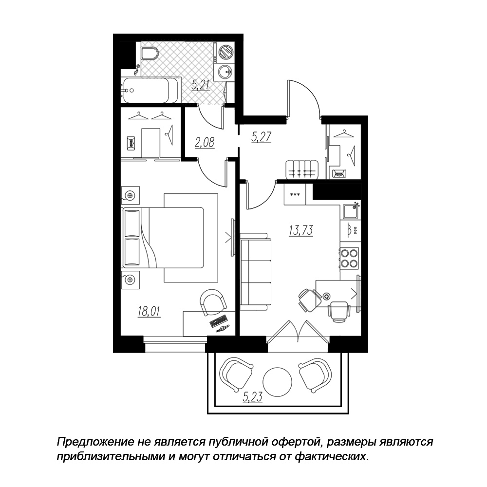 1-комнатная, 46 м² — ЖК ЖК Петровская доминанта