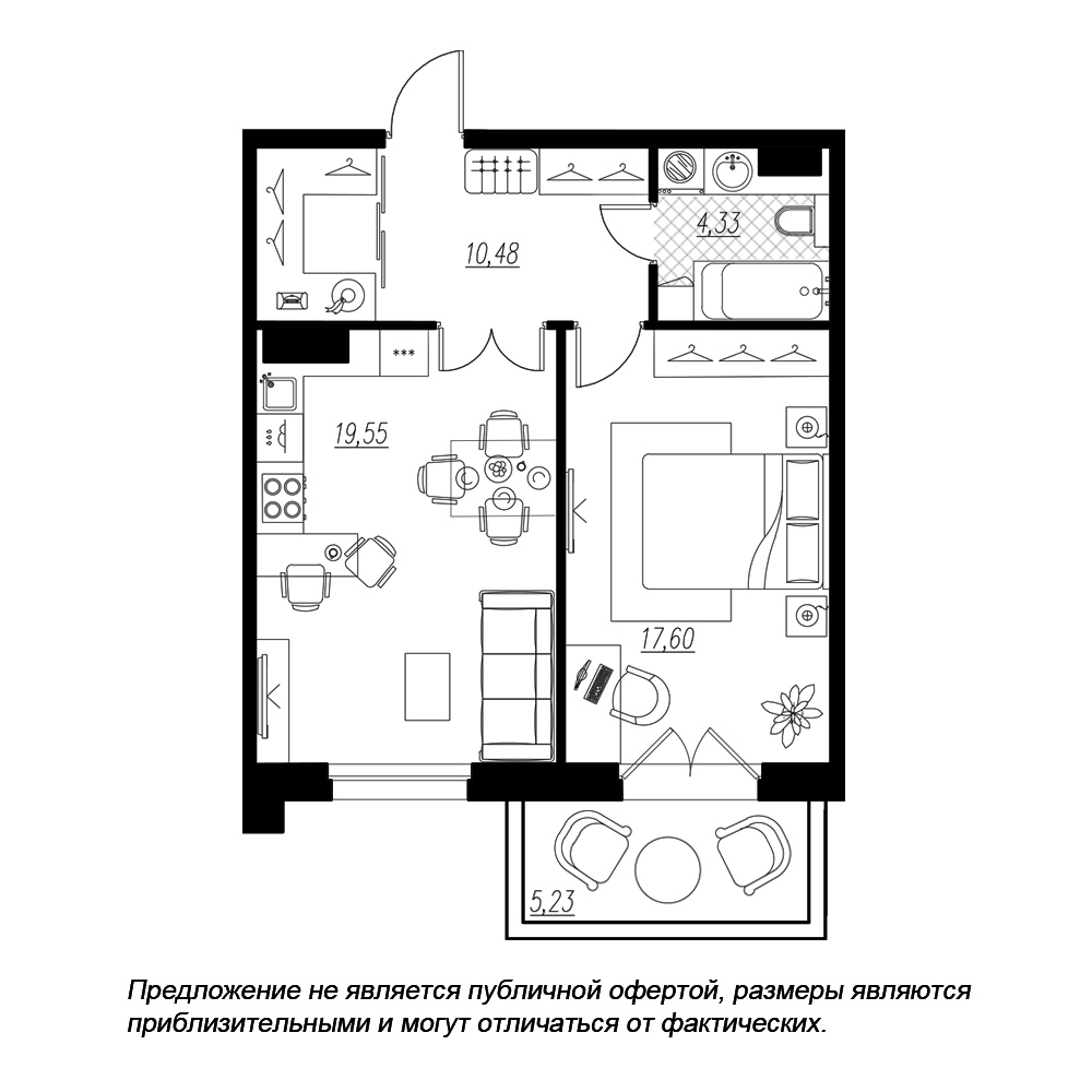 1-комнатная, 54 м² — ЖК ЖК Петровская доминанта