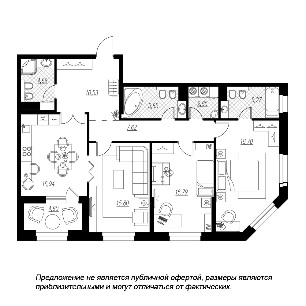 3-комнатная, 105 м² — ЖК ЖК Петровская доминанта
