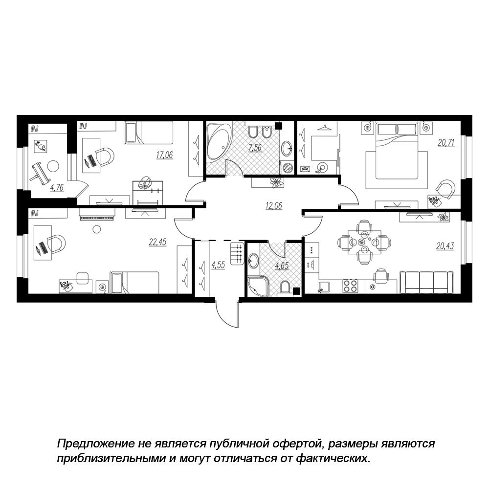 3-комнатная, 112 м² — ЖК ЖК Петровская доминанта