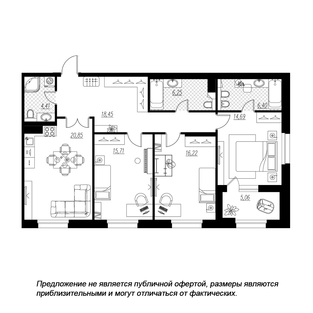 3-комнатная, 105 м² — ЖК ЖК Петровская доминанта