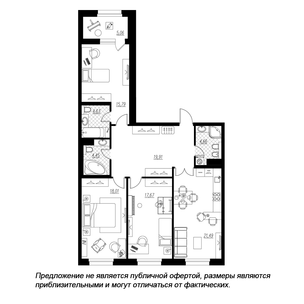 3-комнатная, 109 м² — ЖК ЖК Петровская доминанта