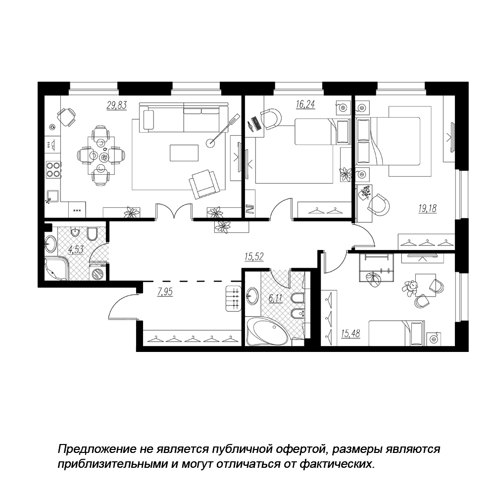 3-комнатная, 115 м² — ЖК ЖК Петровская доминанта